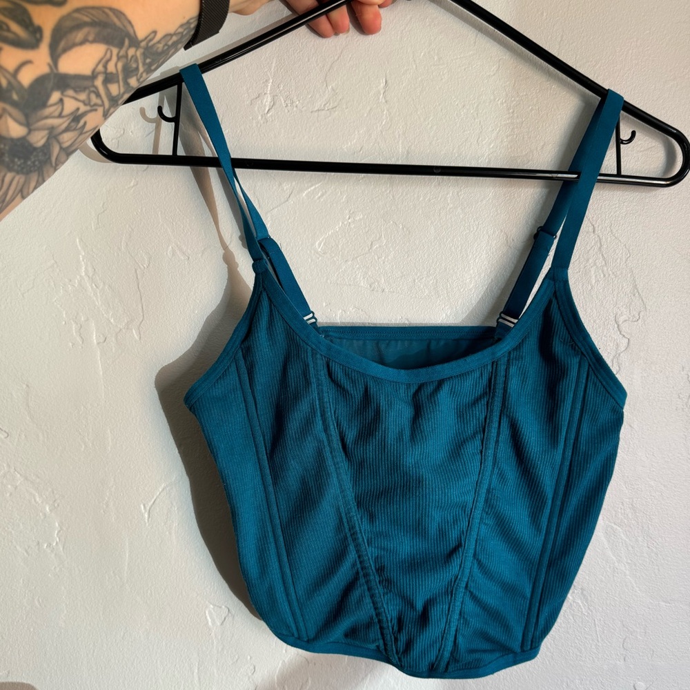 Blue “corset” crop tank